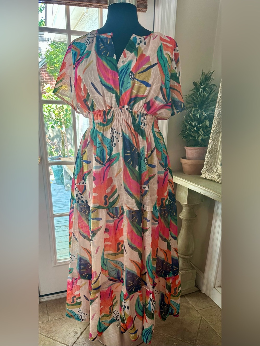 Chic Soul Multicolor Tropical-Print Tiered Maxi Dress